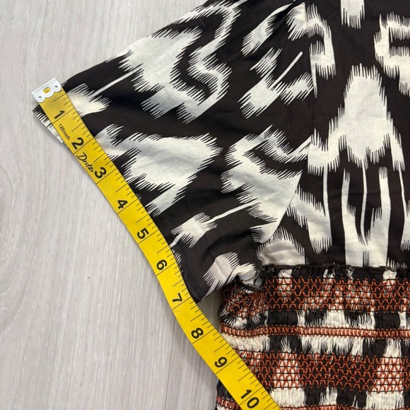 L.A. Blues Blouse Women Ikat Print Smocked Waist Black White Rust Boho Blouse L - Picture 11 of 12
